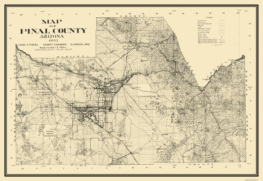 Historic County Map - Pinal County Arizona - Fiscel 1932 - 33.44 x 23 - Vintage Wall Art