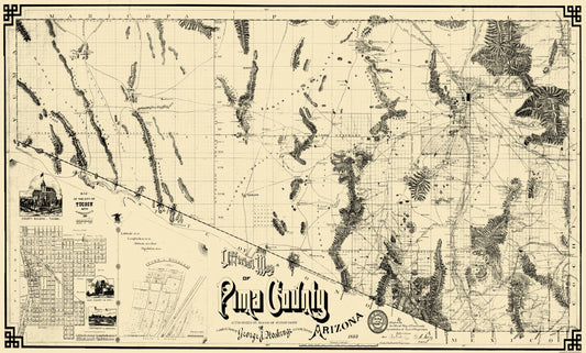 Historic County Map - Pima County Arizona - Roskrage 1893 - 38.19 x 23 - Vintage Wall Art