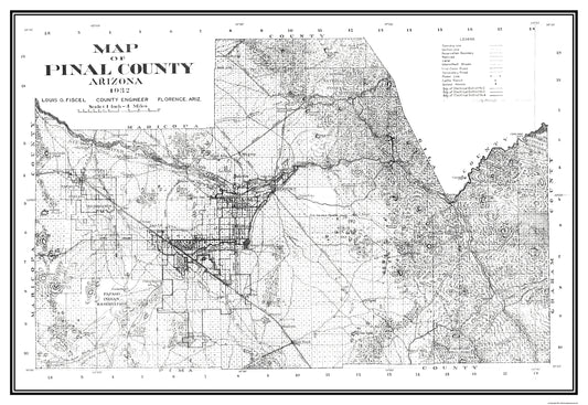 Historic County Map - Pinal County Arizona - 1932 - 33.44 x 23 - Vintage Wall Art