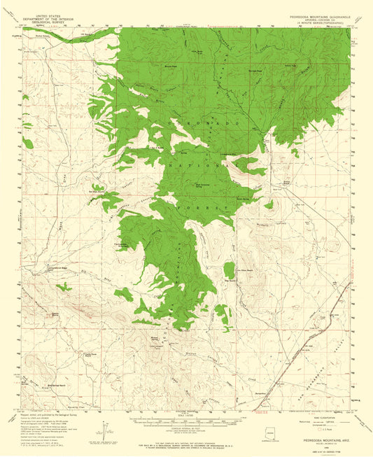 Topographical Map - Pedragosa Mountains Arizona Quad - USGS 1958 - 23 x 28.19 - Vintage Wall Art