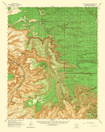 Topographical Map - Powell Plateau Arizona Quad - USGS 1964 - 23 x 28.74 - Vintage Wall Art