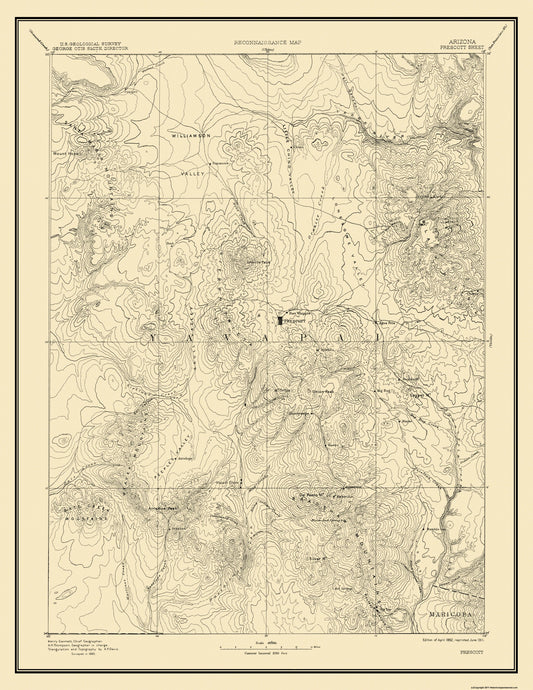 Topographical Map - Prescott Arizona Sheet - USGS 1892 - 23 x 29.76 - Vintage Wall Art