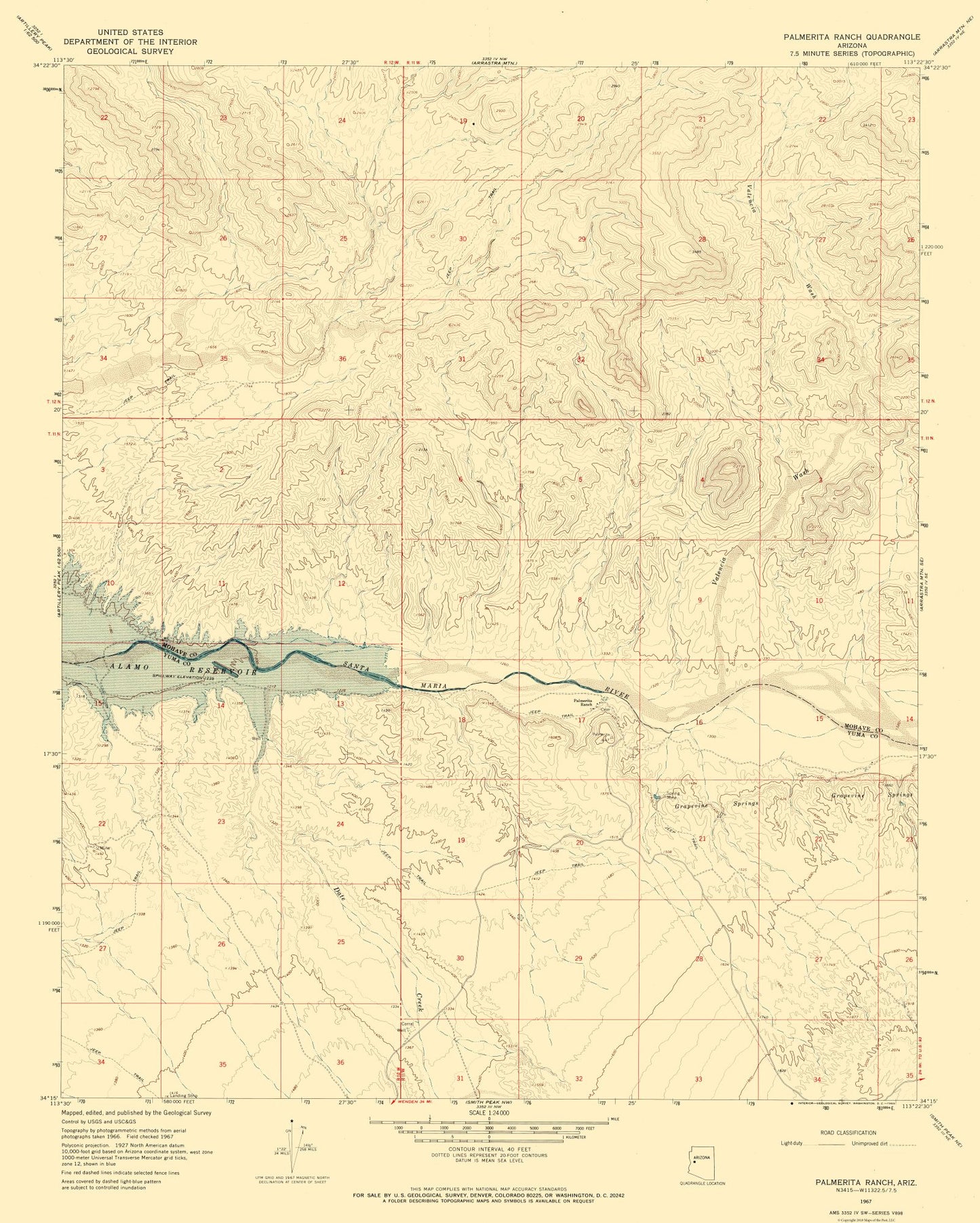 Topographical Map - Palmerita Ranch Arizona Quad - USGS 1967 - 23 x 28.69 - Vintage Wall Art