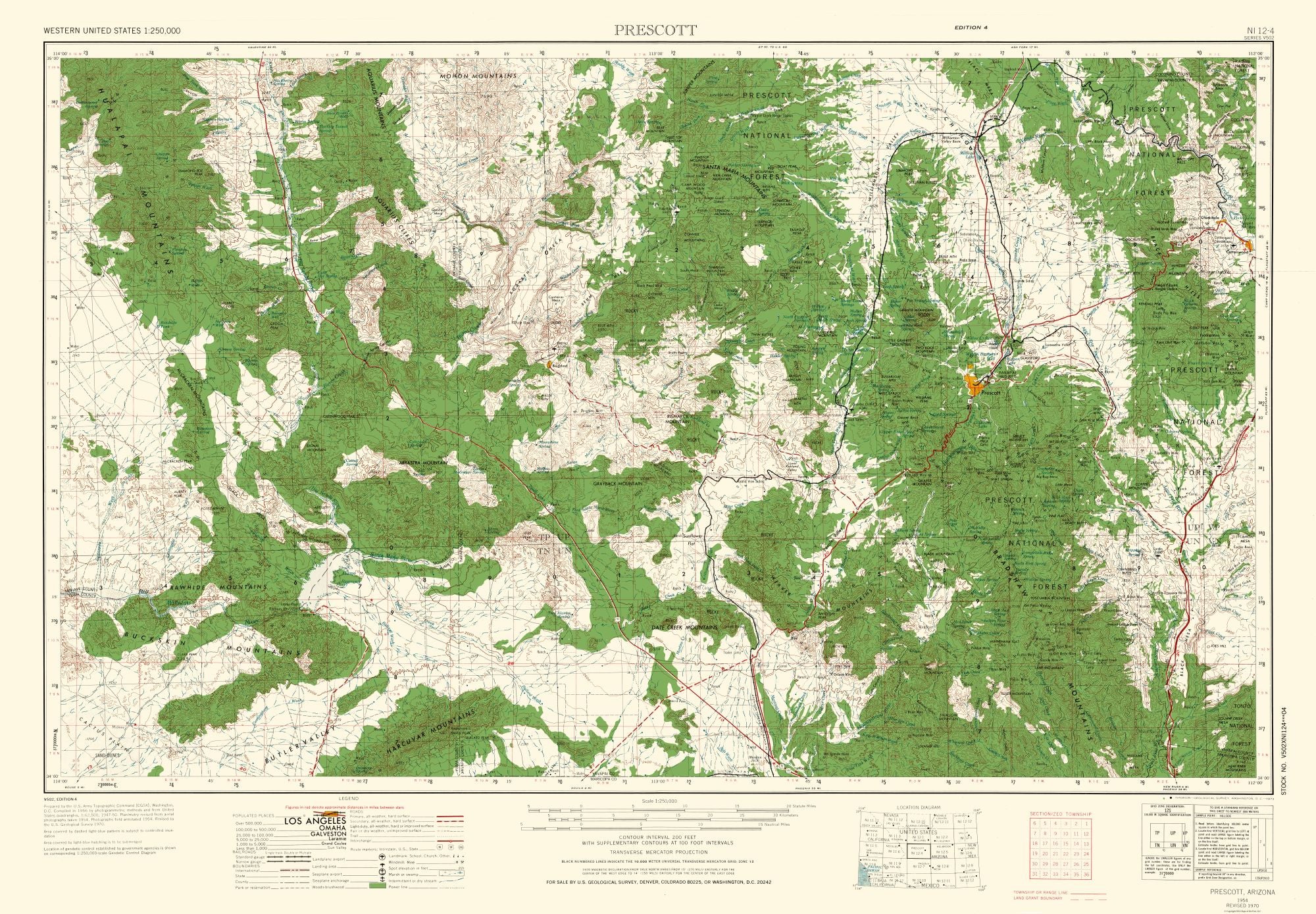 Topographical Map - Prescott Arizona Quad - USGS 1954 - 33.12 x 23 - V ...