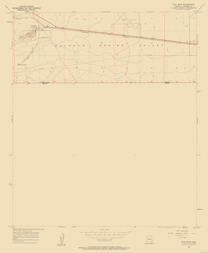 Topographical Map - Paul Spur Arizona Quad - USGS 1957 - 23 x 27.88 - Vintage Wall Art