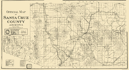 Historic County Map - Santa Cruz County Arizona - Larimore 1917 - 42.31 x 23 - Vintage Wall Art