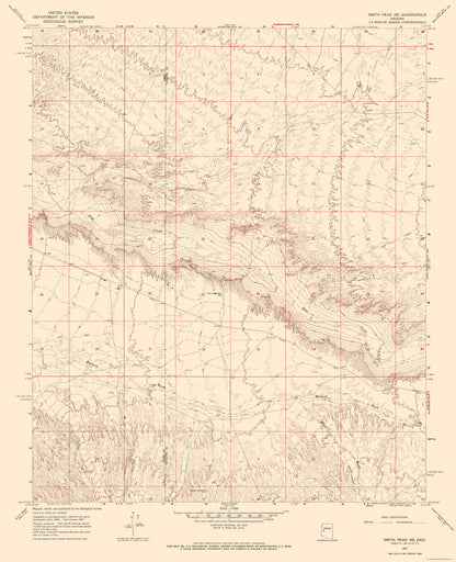 Topographical Map - North East Smith Creek Arizona Quad - USGS 1967 - 23 x 28.33 - Vintage Wall Art