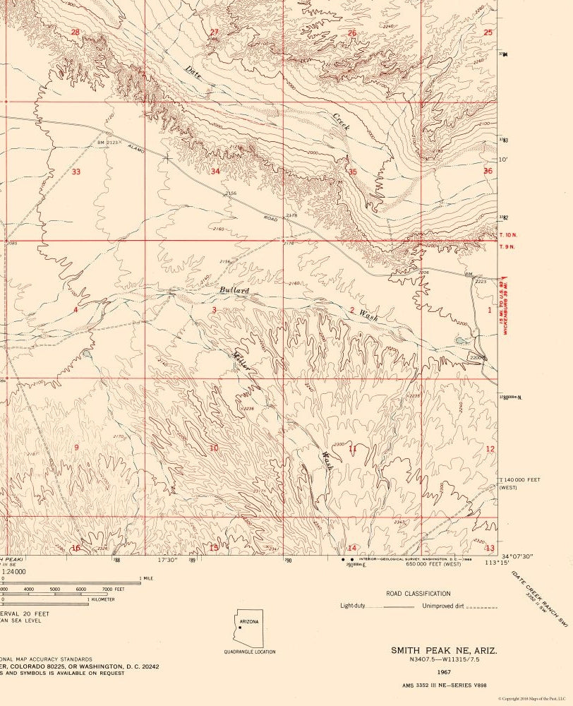 Topographical Map - North East Smith Creek Arizona Quad - USGS 1967 - 23 x 28.33 - Vintage Wall Art