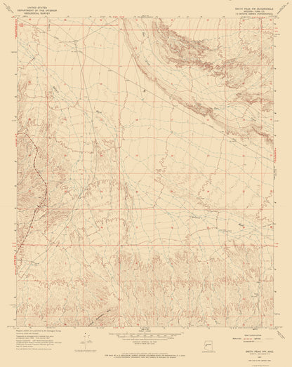 Topographical Map - North West Smith Creek Arizona Quad - USGS 1967 - 23 x 28.89 - Vintage Wall Art