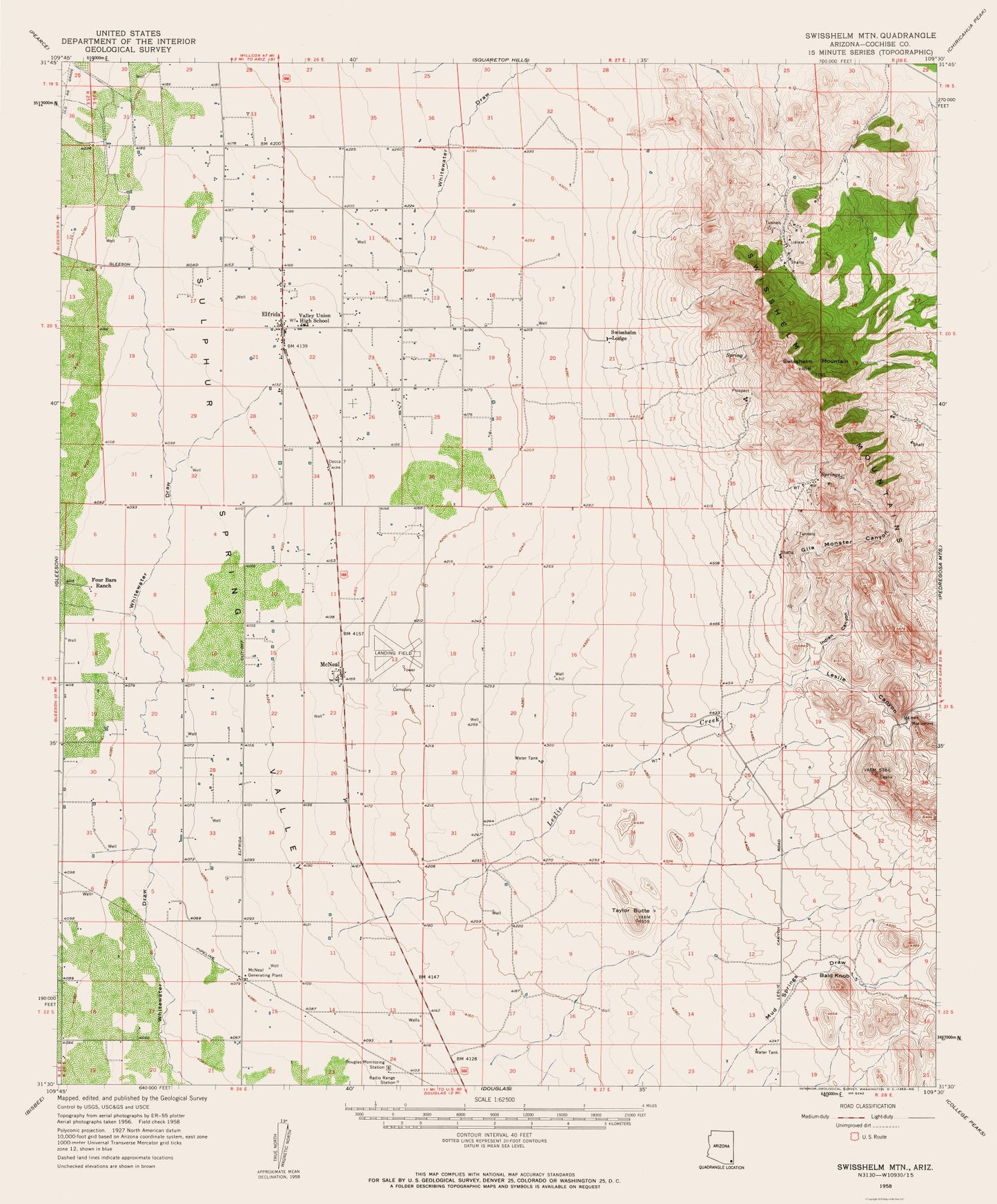 Topographical Map - Swisshelm Mountain Arizona Quad - USGS 1958 - 23 x 27.79 - Vintage Wall Art