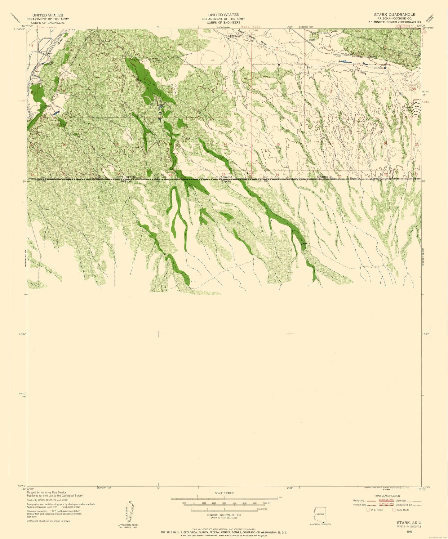 Topographical Map - Stark Arizona Quad - USGS 1952 - 23 x 27.67 - Vintage Wall Art