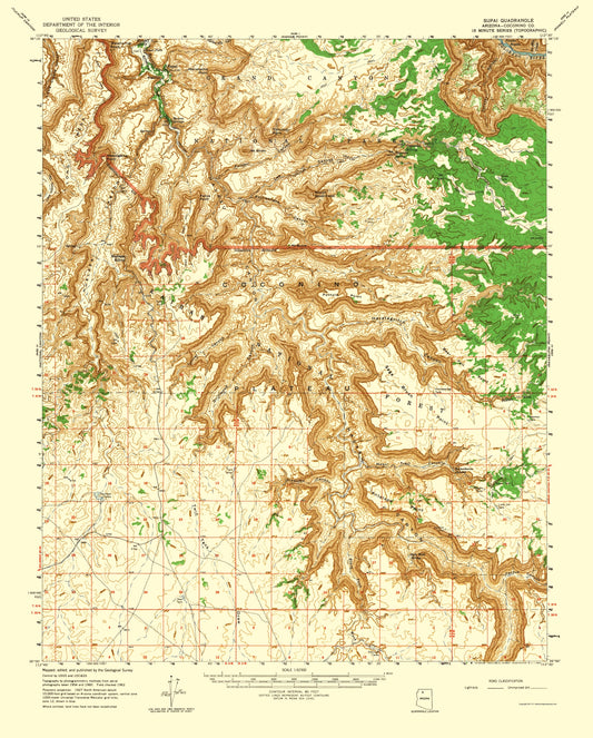 Topographical Map - Supai Arizona Quad - USGS 1962 - 23 x 28.58 - Vintage Wall Art