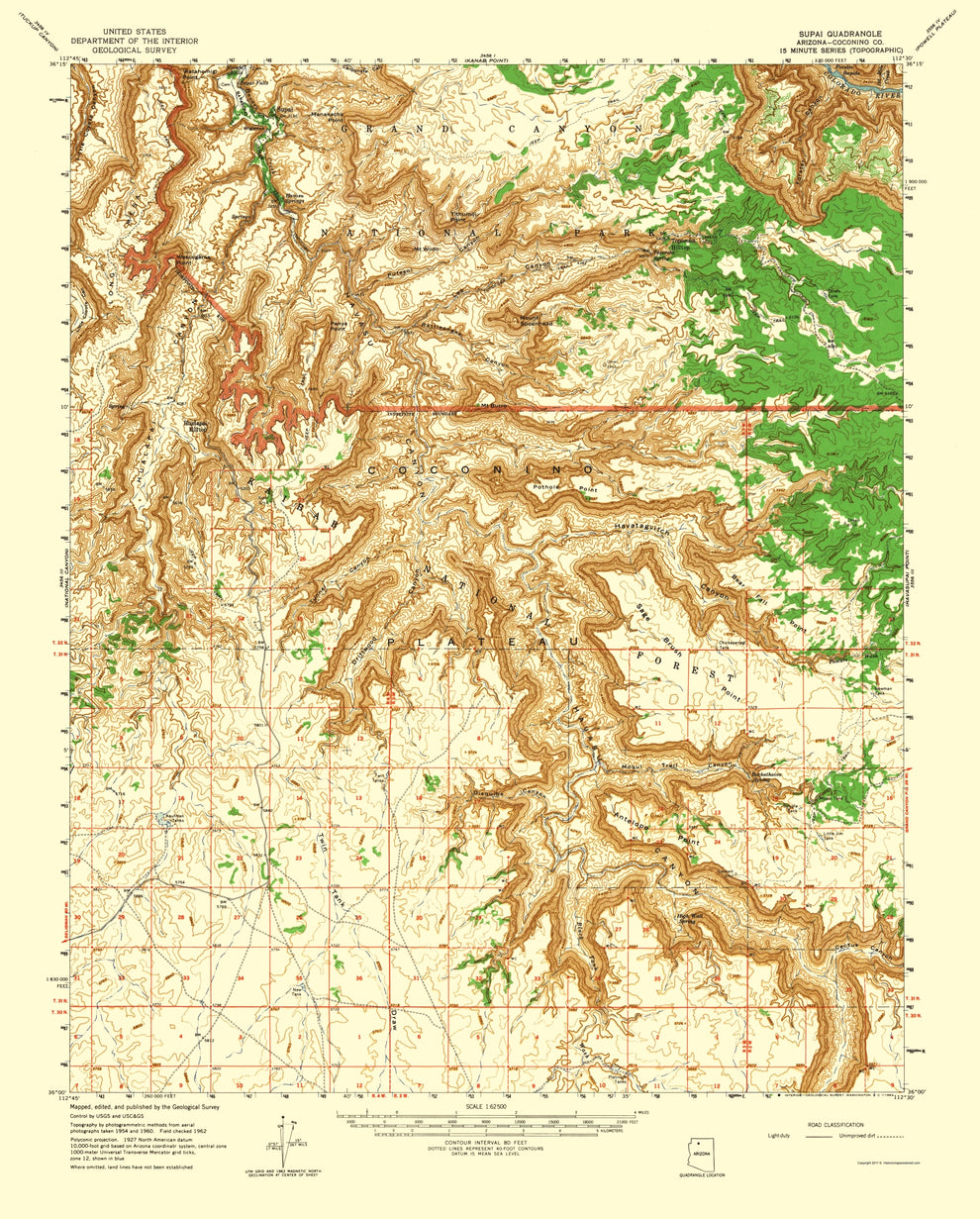 Topographical Map - Supai Arizona Quad - USGS 1962 - Vintage Wall Art ...