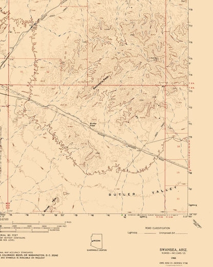 Topographical Map - Swansea Arizona Quad - USGS 1966 - 23 x 28.80 - Vintage Wall Art