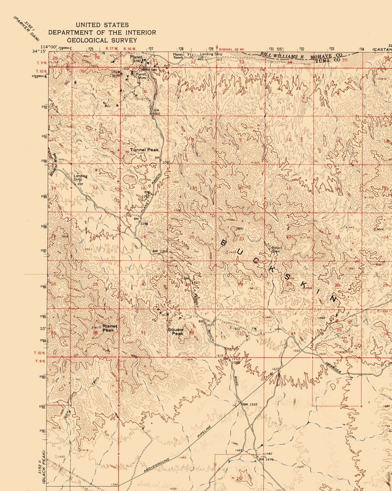 Topographical Map - Swansea Arizona Quad - USGS 1966 - 23 x 28.80 - Vintage Wall Art