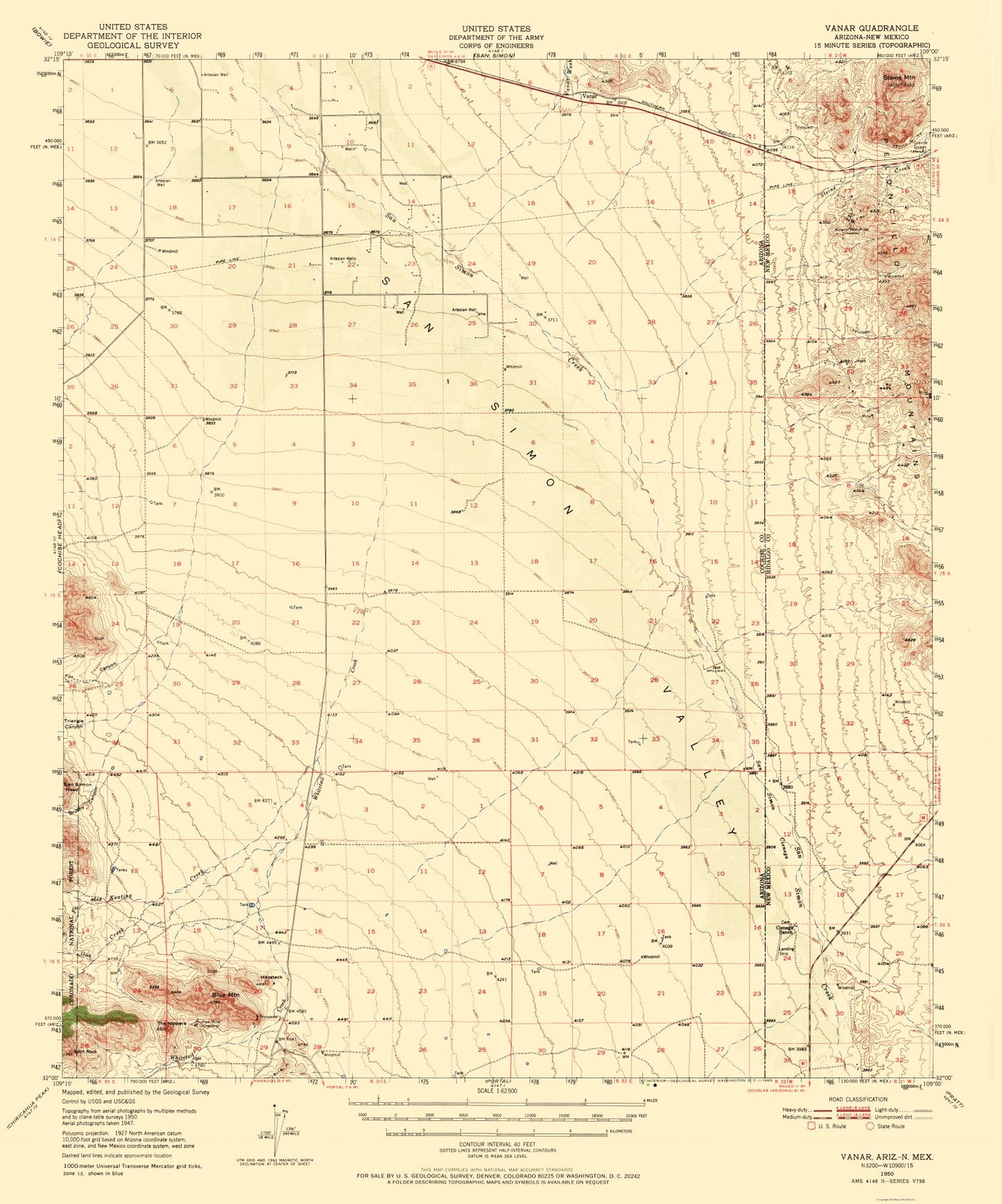 Topographical Map - Vanar Arizona Quad - USGS 1950 - 23 x 27.63 - Vintage Wall Art