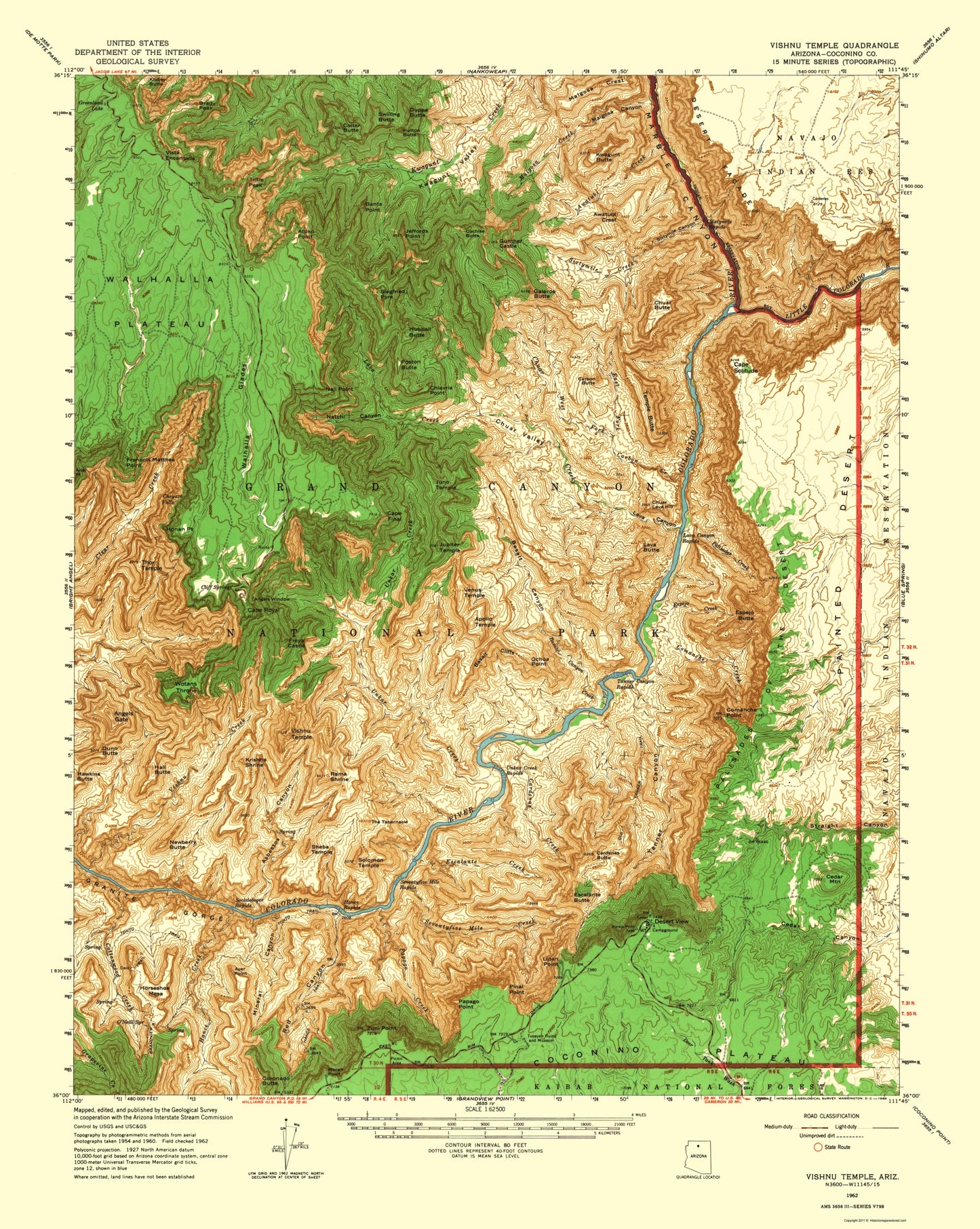 Topographical Map - Vishnu Temple Arizona Quad - USGS 1962 - 23 x 28.83 - Vintage Wall Art