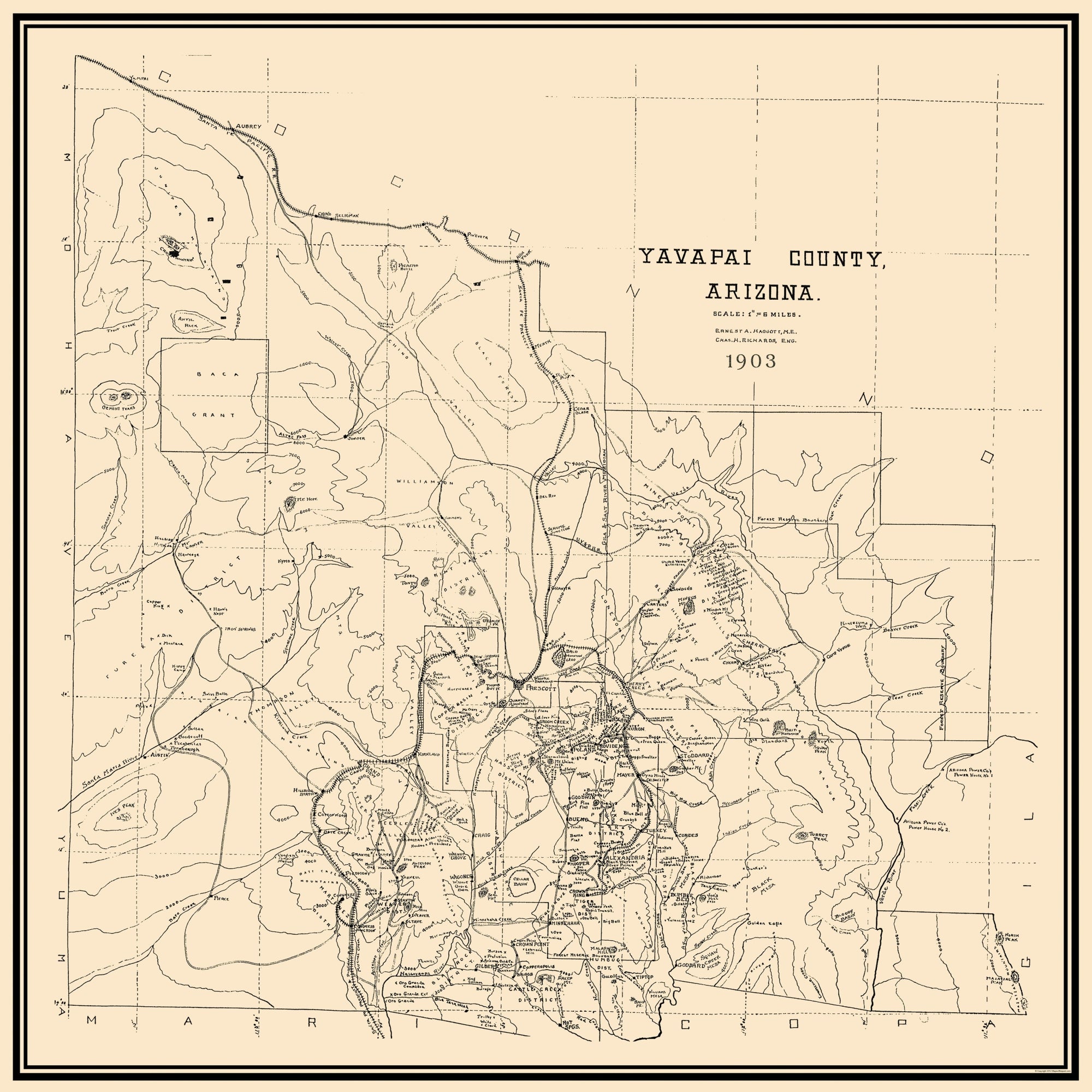 Historic County Map Yavapai County Arizona Haggott 1903 23 X 23 Maps Of The Past