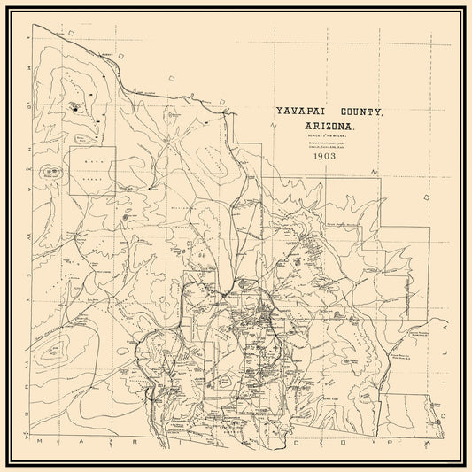 Historic County Map - Yavapai County Arizona - Haggott 1903 - 23 x 23 - Vintage Wall Art