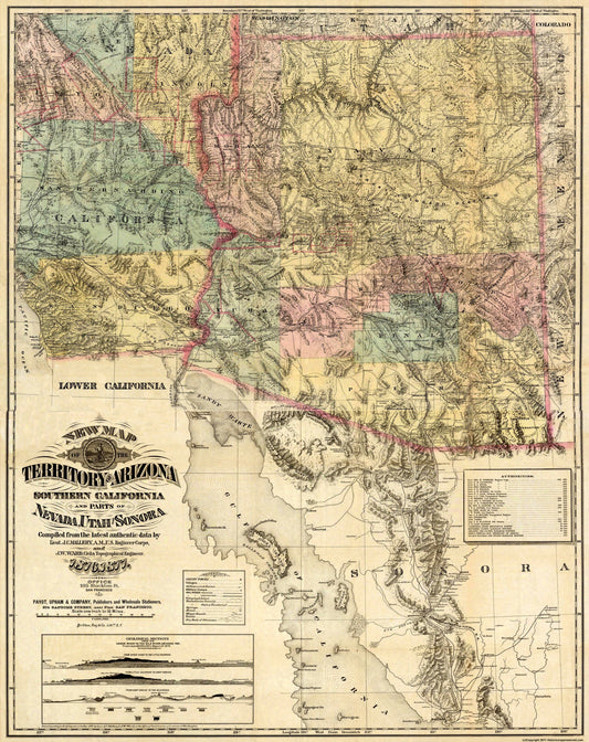 Historic State Map - Arizona Territory - Britton  1877 - 23 x 29.00 - Vintage Wall Art