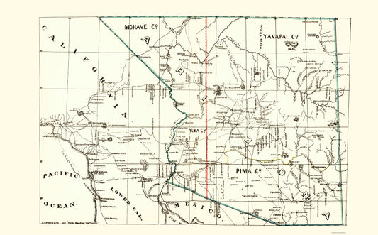 Historic State Map - Arizona Guide Book of the Pacific - Brown 1866 - 23 x 37.06 - Vintage Wall Art