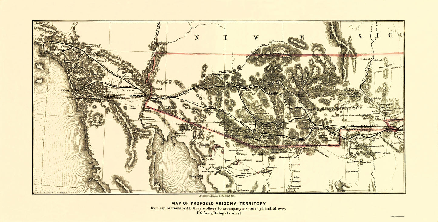 Historic State Map - Arizona Territory - Wallace 1857 - 23 x 45.31 - Vintage Wall Art