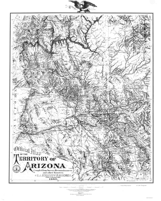 Historic State Map - Arizona Territory - Riecker 1880 - 23 x 28.66 - Vintage Wall Art