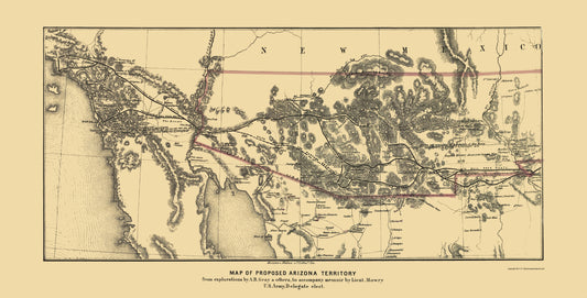 Railroad Map - Arizona Proposed Territory - Gray 1857 - 23 x 45.31 - Vintage Wall Art