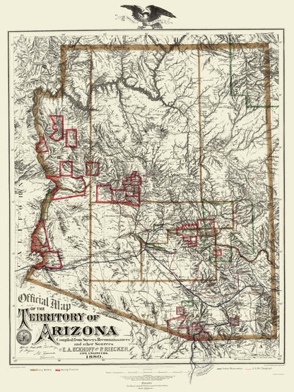 Historic State Map - Arizona Territory - Eckhoff 1880 - 23 x 30.65 - Vintage Wall Art