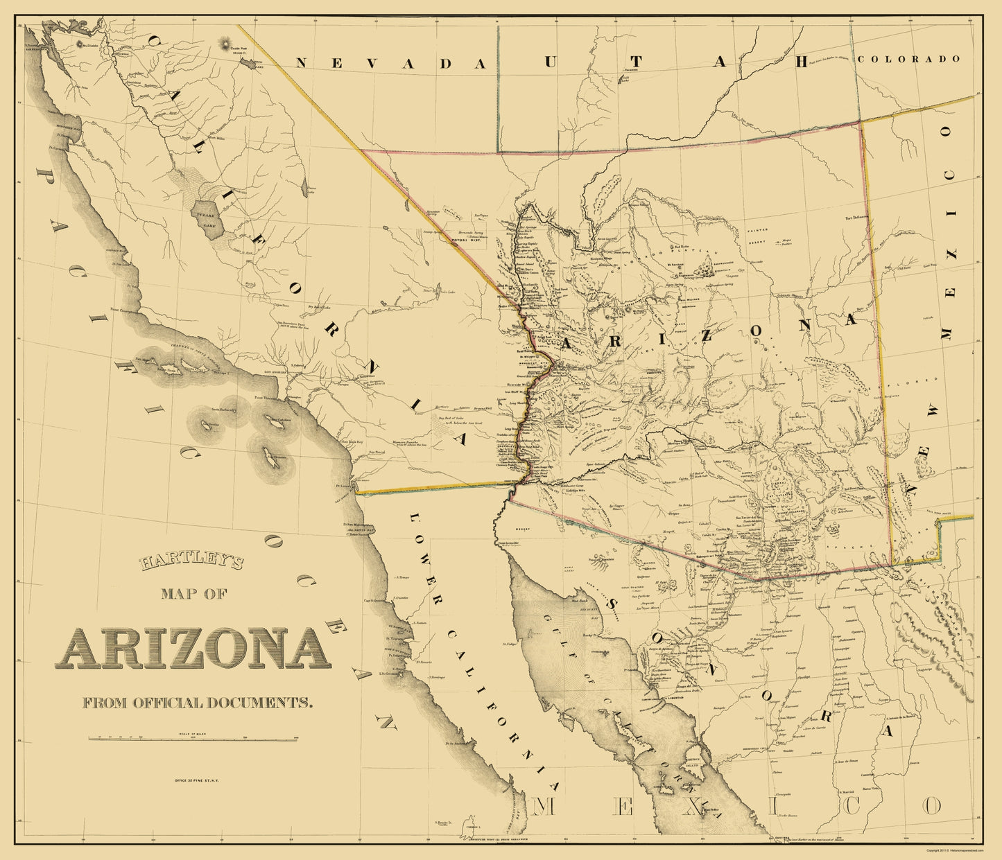 Historic State Map - Arizona - Hartley 1863 - 23 x 26.78 - Vintage Wall Art