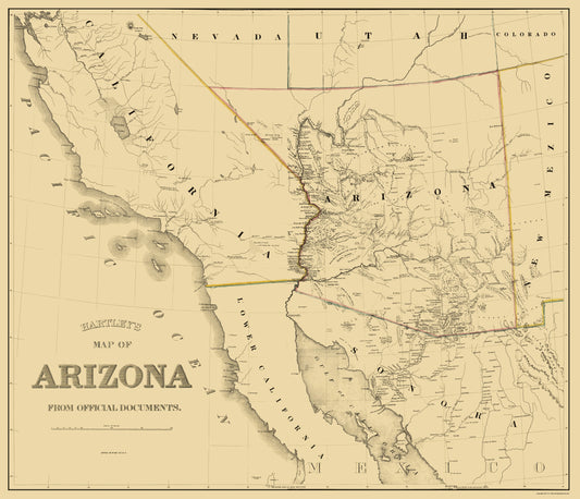 Historic State Map - Arizona - Hartley 1863 - 23 x 26.78 - Vintage Wall Art