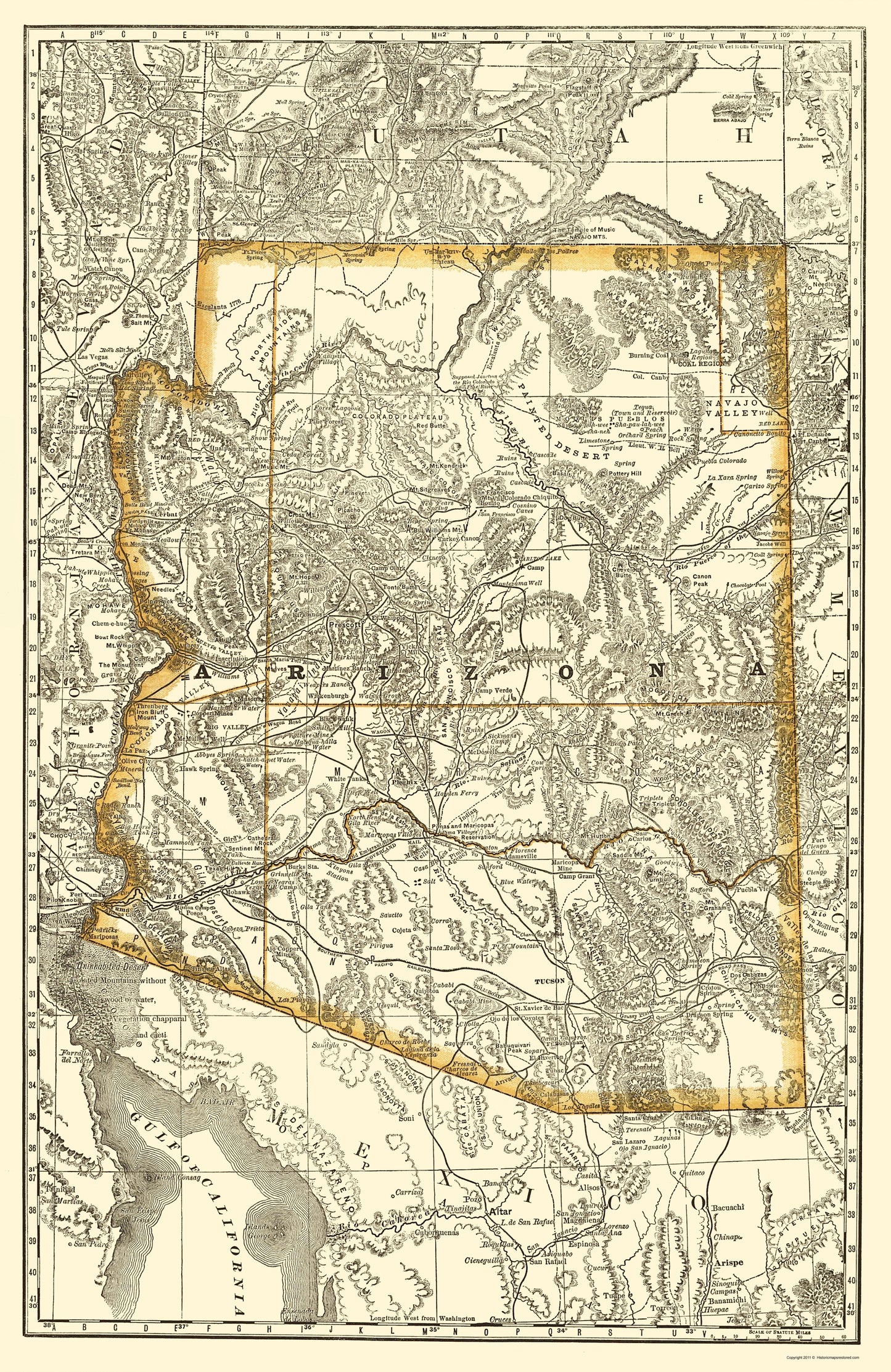 Historic State Map - Arizona - Rand McNally 1876 - 23 x 35.42 - Vintage Wall Art