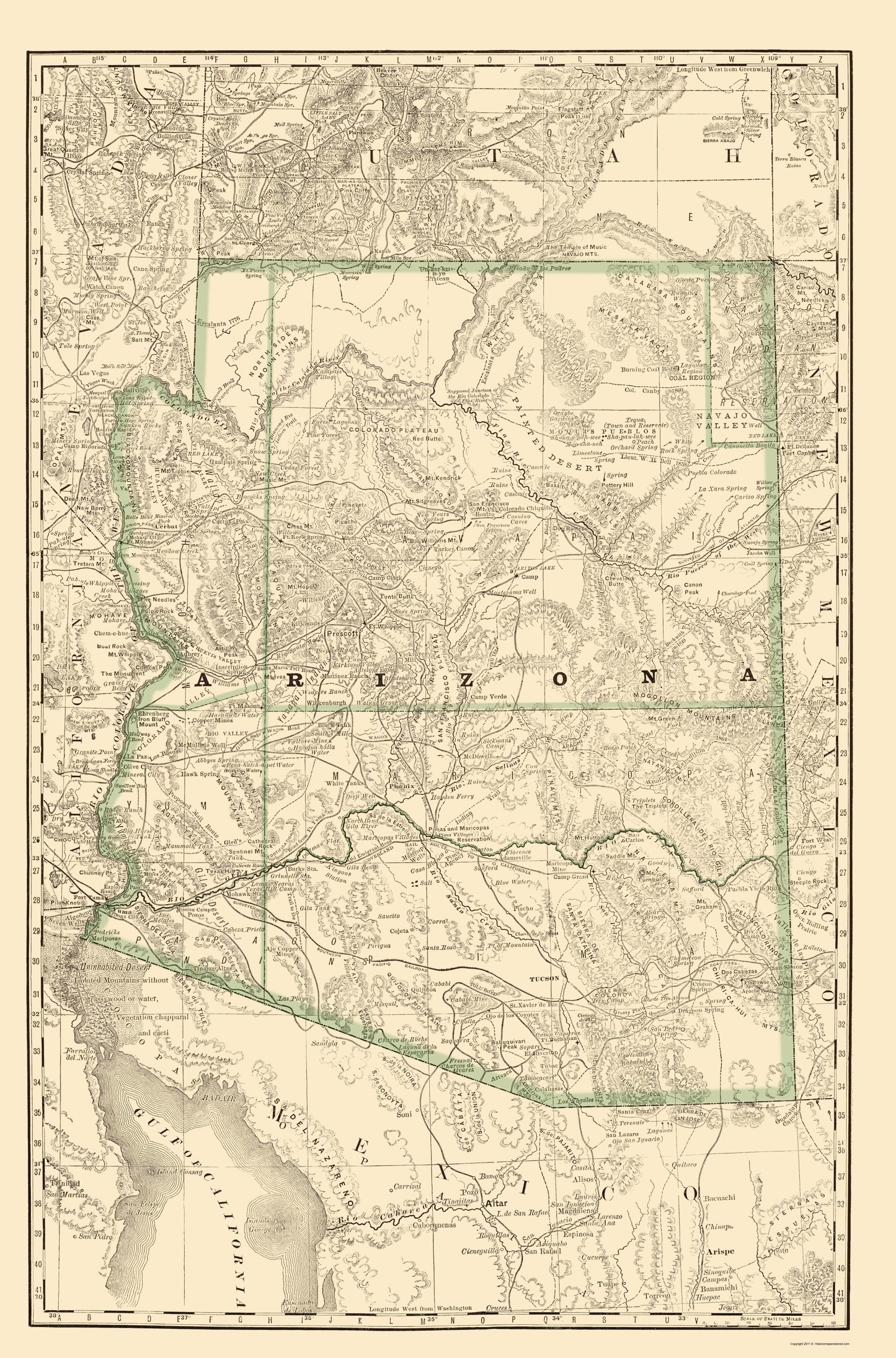 Historic State Map - Arizona - Rand McNally 1879 - 23 x 34.85 - Vintage Wall Art