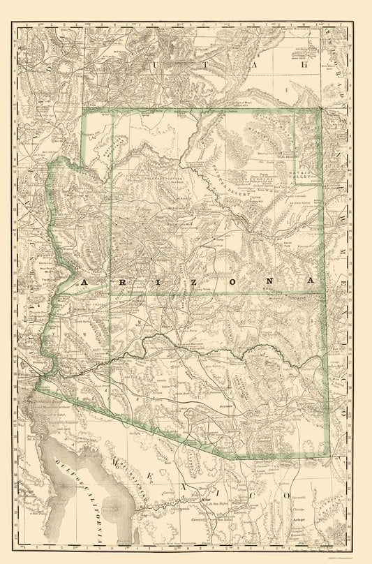 Historic State Map - Arizona - Rand McNally 1879 - 23 x 34.85 - Vintage Wall Art