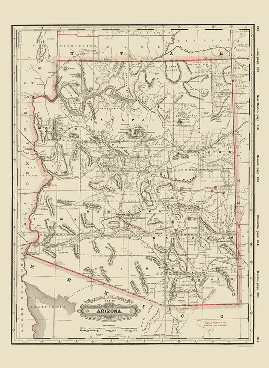 Historic State Map - Arizona - Cram 1889 - 23 x 31.51 - Vintage Wall Art