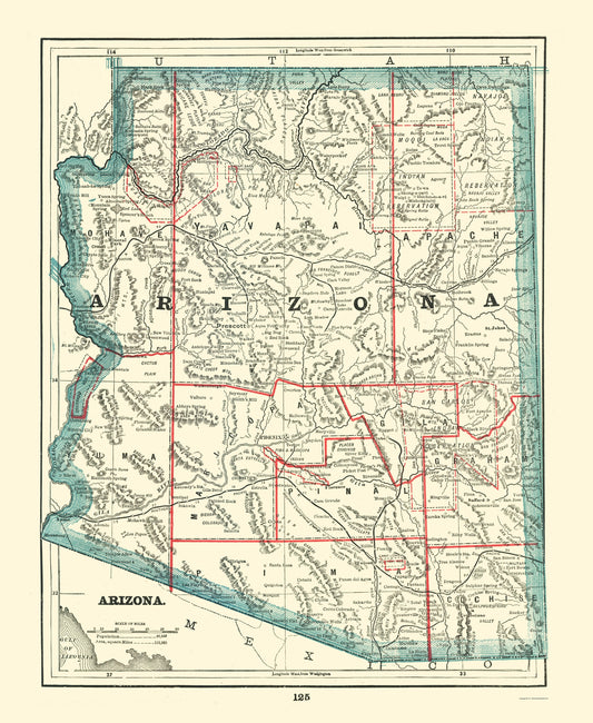 Historic State Map - Arizona - Rathbun 1893 - 23 x 28.04 - Vintage Wall Art