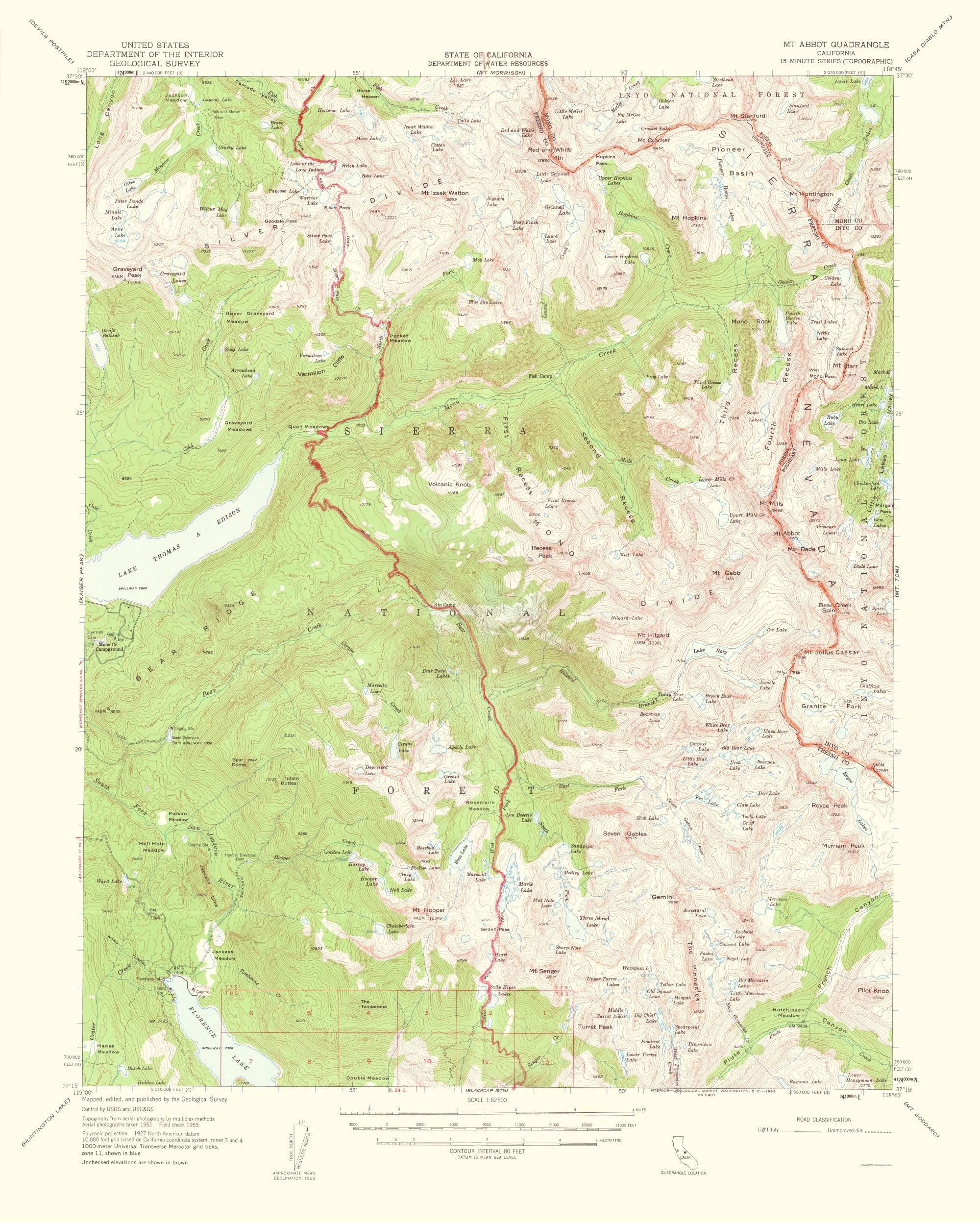 Topographical Map - Mt Abbot California Quad - USGS 1963 - 23 x 28.70 ...