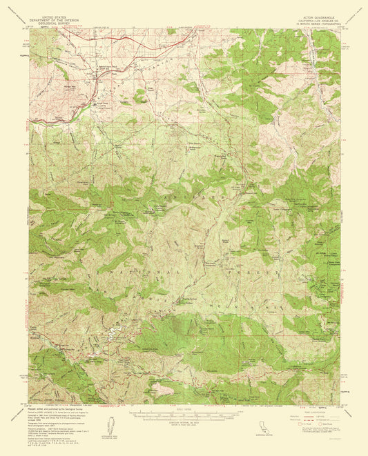 Topographical Map - Acton California Quad - USGS 1961 - 23 x 28.50 - Vintage Wall Art