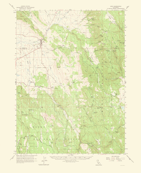 Topographical Map - Adin California Quad - USGS 1964 - 23 x 28.24 - Vintage Wall Art