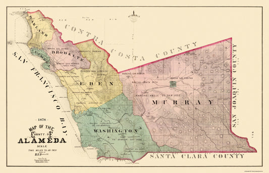 Historic County Map - Alameda County California - Thompson 1878 - 35.69 x 23 - Vintage Wall Art