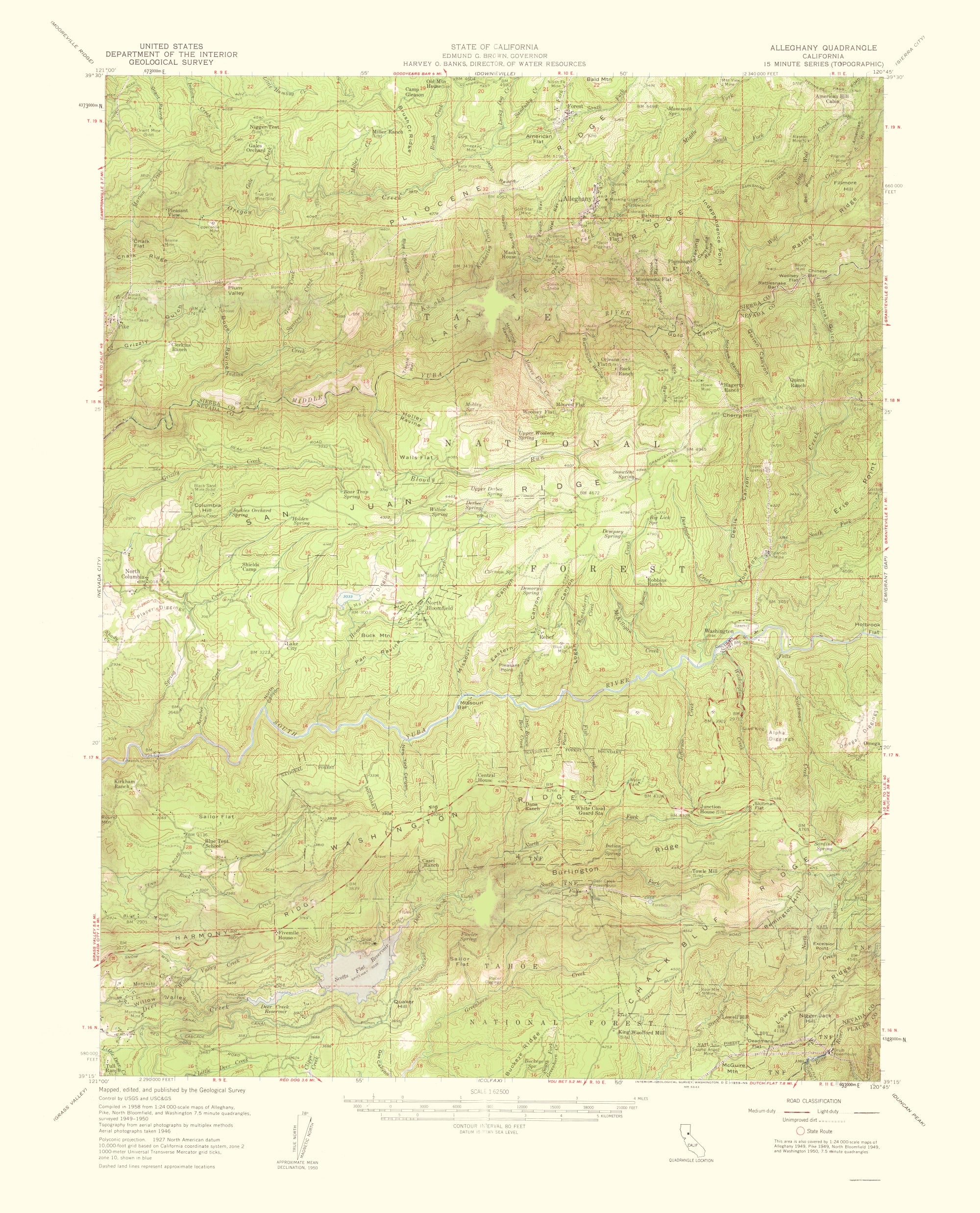 Topographical Map - Alleghany California Quad - USGS 1959 - 23 x 28.44 ...