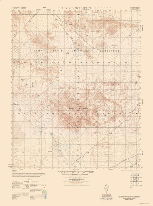 Topographical Map - Alvord Mountains Sheet - US Army 1948 - 23 x 30.96 - Vintage Wall Art