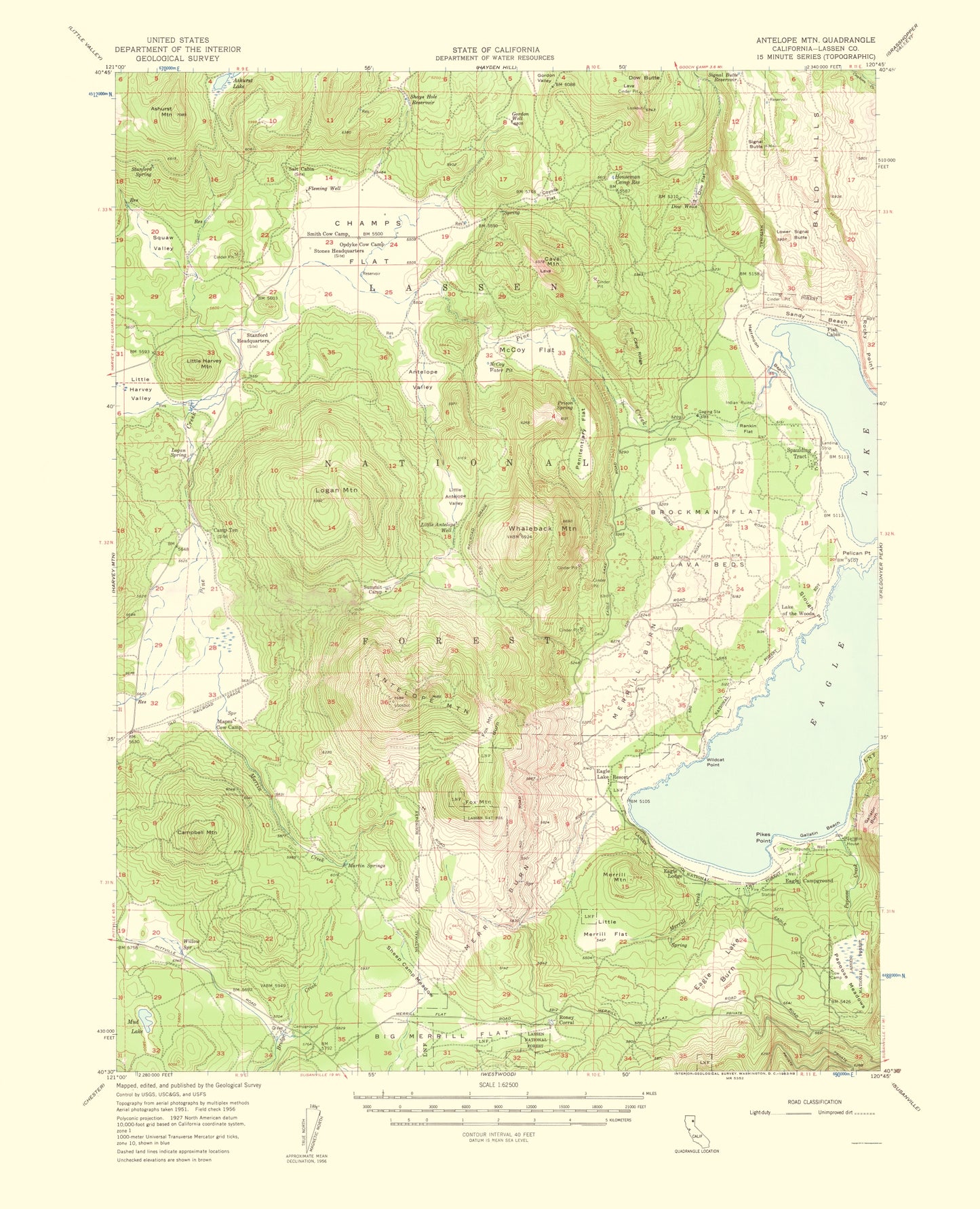 Topographical Map - Antelope Mountain California Quad - USGS 1963 - 23 x 28.38 - Vintage Wall Art