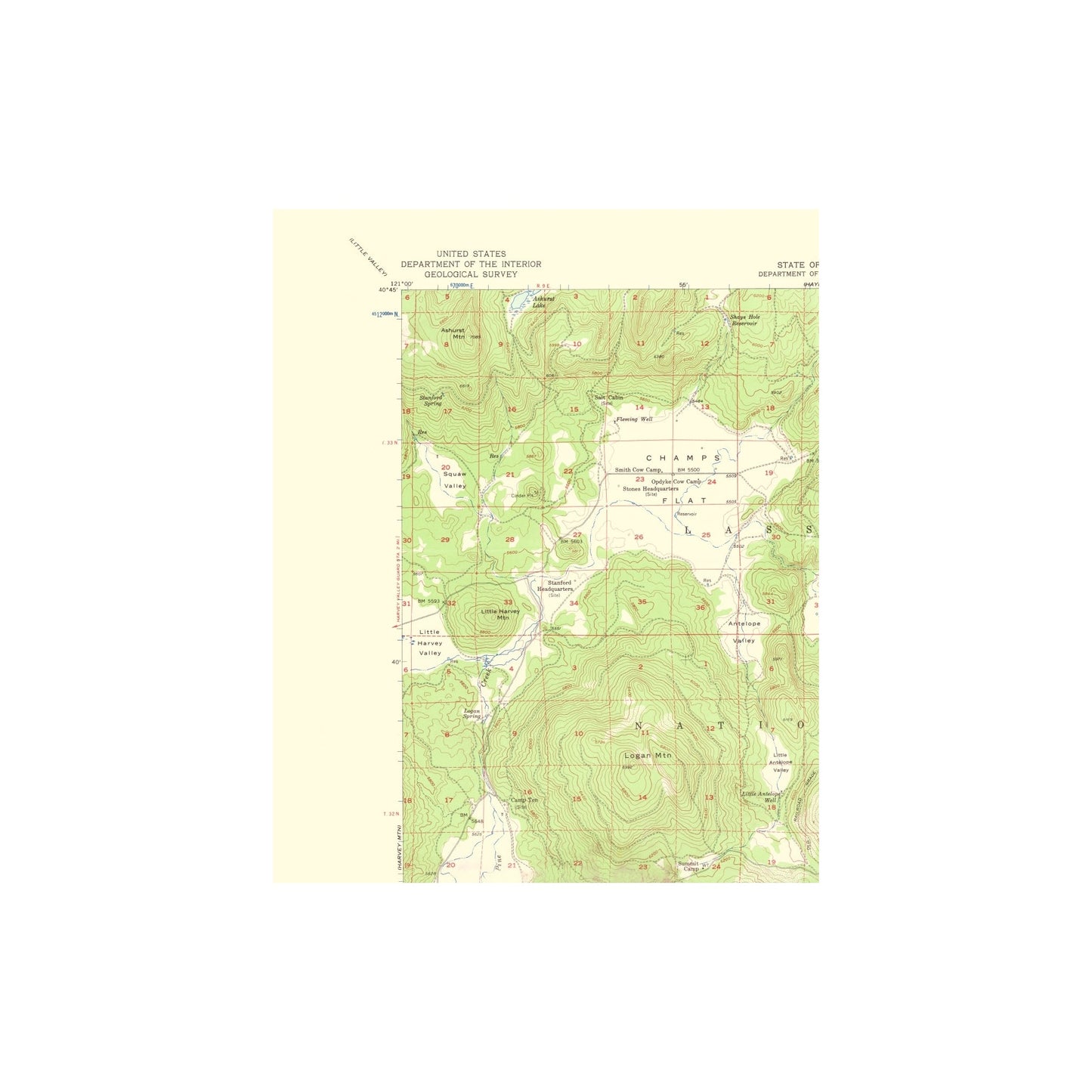 Topographical Map - Antelope Mountain California Quad - USGS 1963 - 23 x 28.38 - Vintage Wall Art