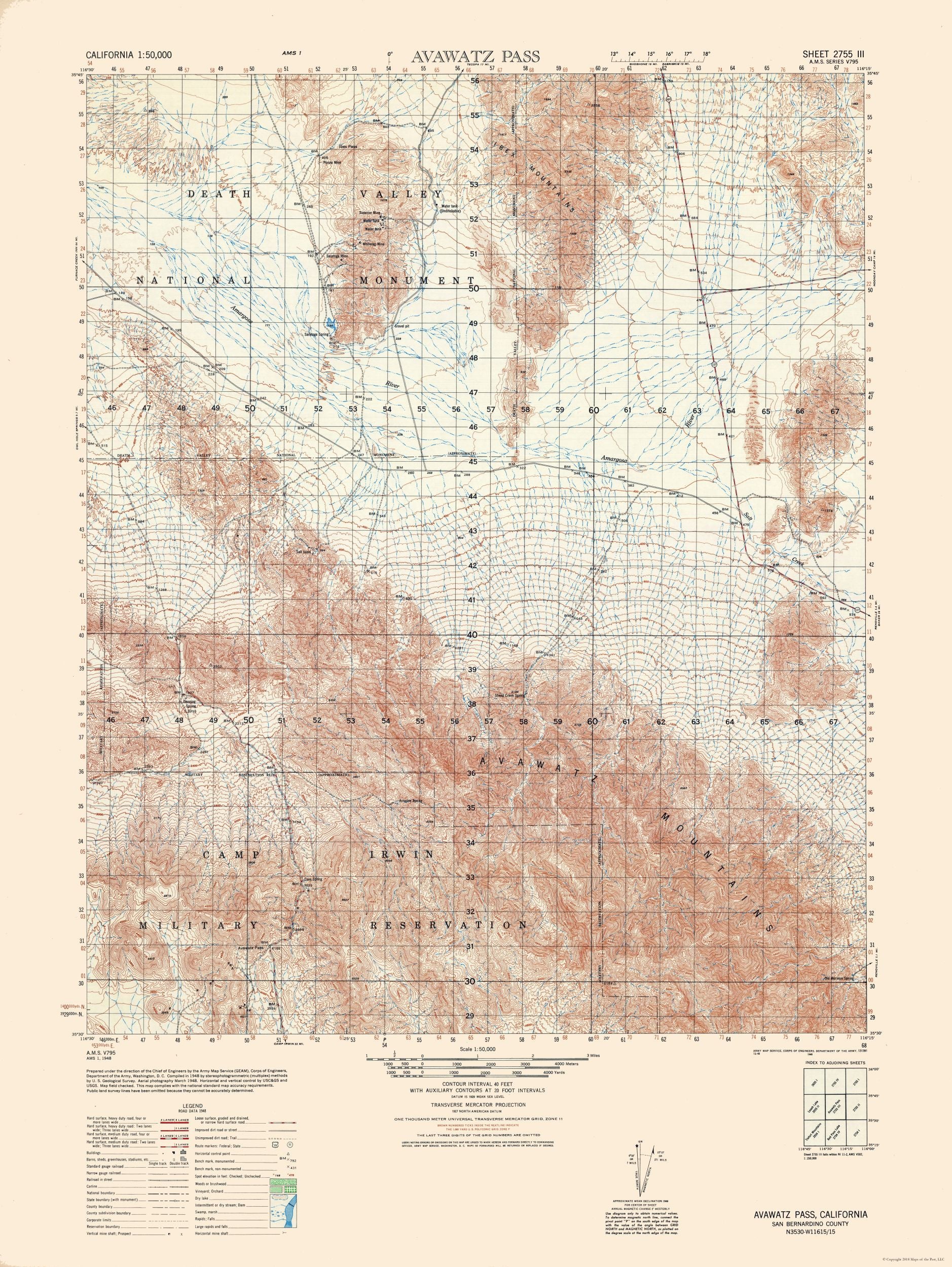 Topographical Map - Avawatz Pass Sheet - US Army 1948 - 23 x 30.62 - V ...