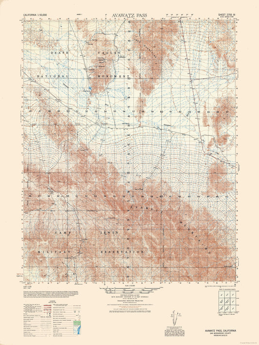 Topographical Map - Avawatz Pass Sheet - US Army 1948 - 23 x 30.62 - Vintage Wall Art