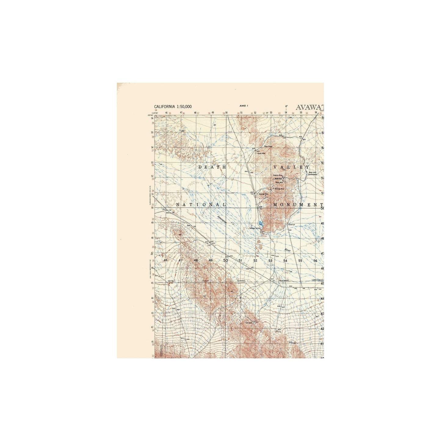 Topographical Map - Avawatz Pass Sheet - US Army 1948 - 23 x 30.62 - V ...