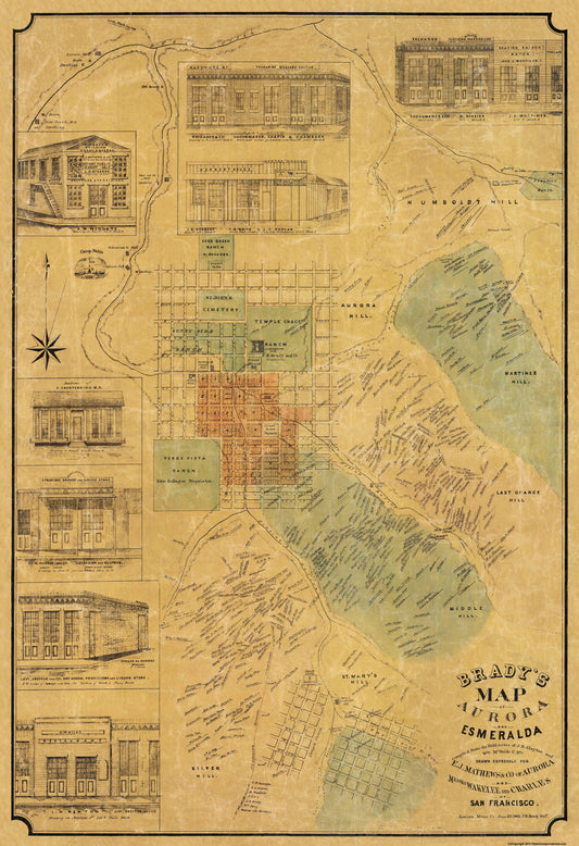 Historic City Map - Aurora Esmeralda California - Brady 1862 - 23 x 33.56 - Vintage Wall Art