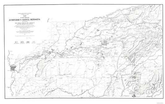 Historic Mine Map - California Tertiary Auriferous Gravel Deposits - Hoffmann 1873 - 23 x 25 - Vintage Wall Art