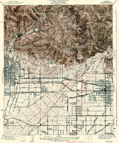 Topographical Map - Azusa California Quad - USGS 1939 - 23 x 27.53 - Vintage Wall Art